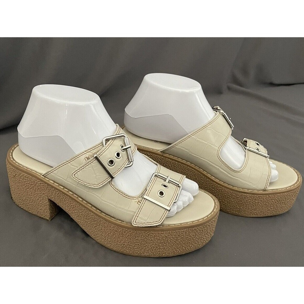 Oasis Society Gabrielle Platform Dual Buckle Cream Womens Sandals Size 8